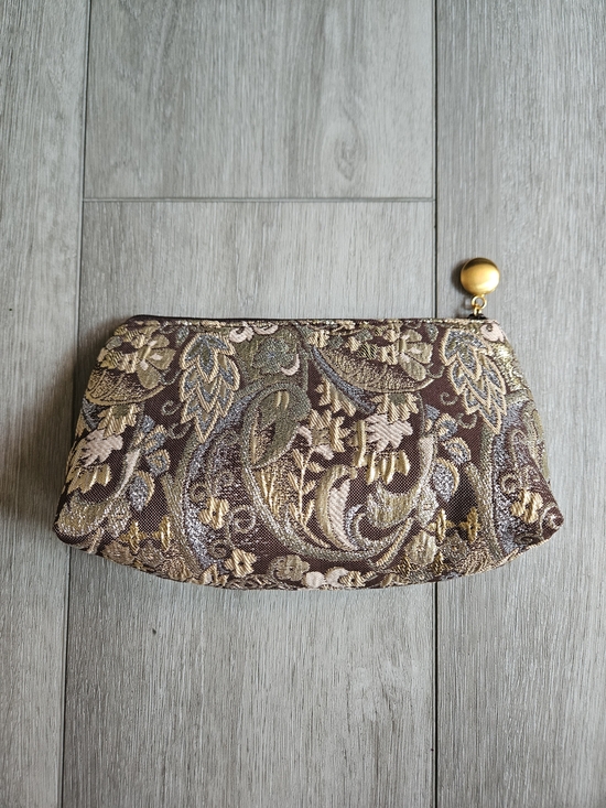 Saks Fifth Avenue Handbags - Saks Fifth Avenue Brown and Gold Paisley Jacquard Clutch